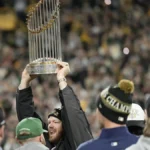Brewers Present World Series Trophy at Packers-Panthers, Lambeau Leap